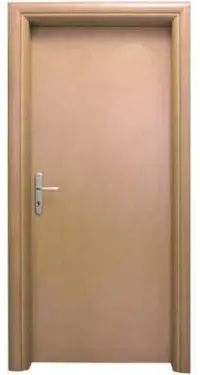 Flush veneered door L-15 in light beige veneer with rounded architraves
